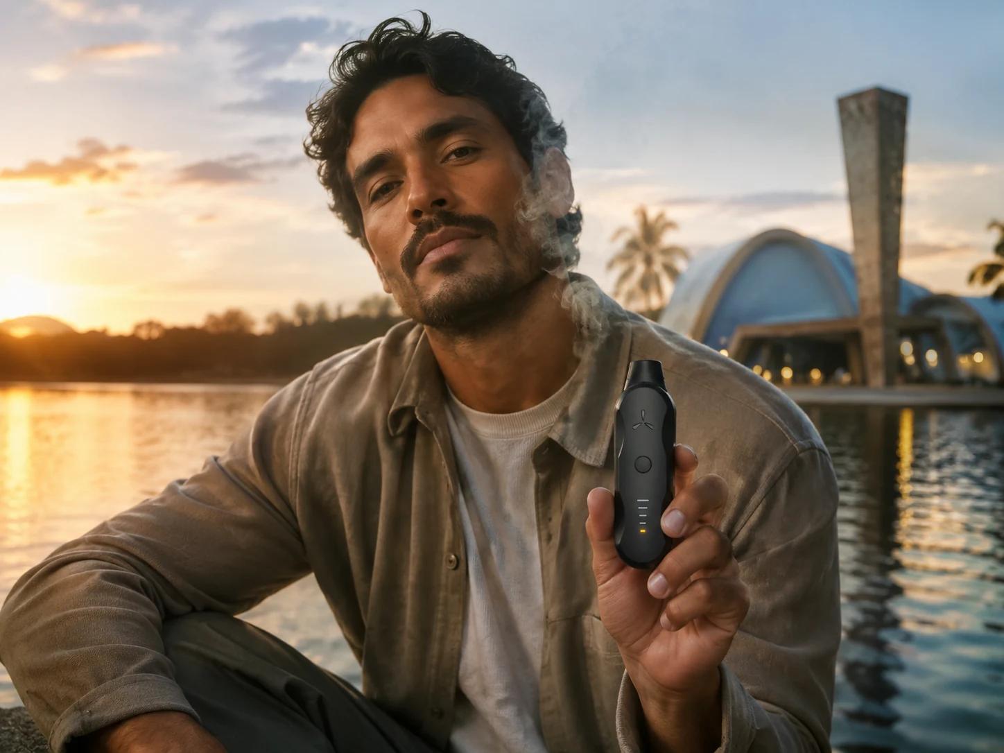 Homem segurando o vaporizador AirVape XS GO na Pampulha